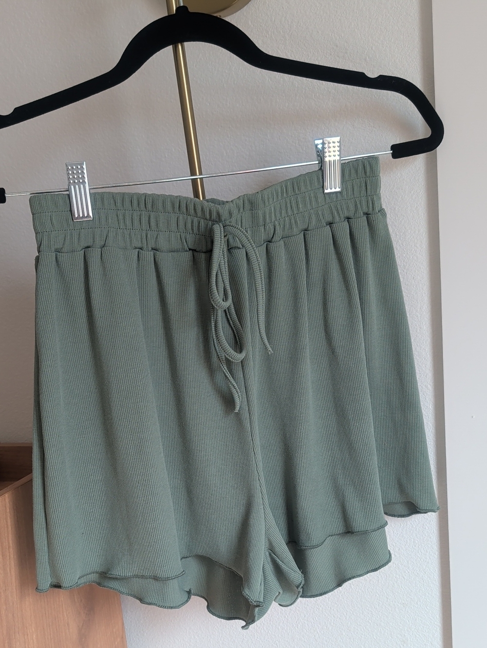 SHEIN Ribbed Drawstring Lounge Shorts - Sage